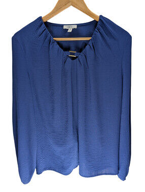 Como Blu S Cobalt Blue Long Sleeve Blouse Keyhole Neckline